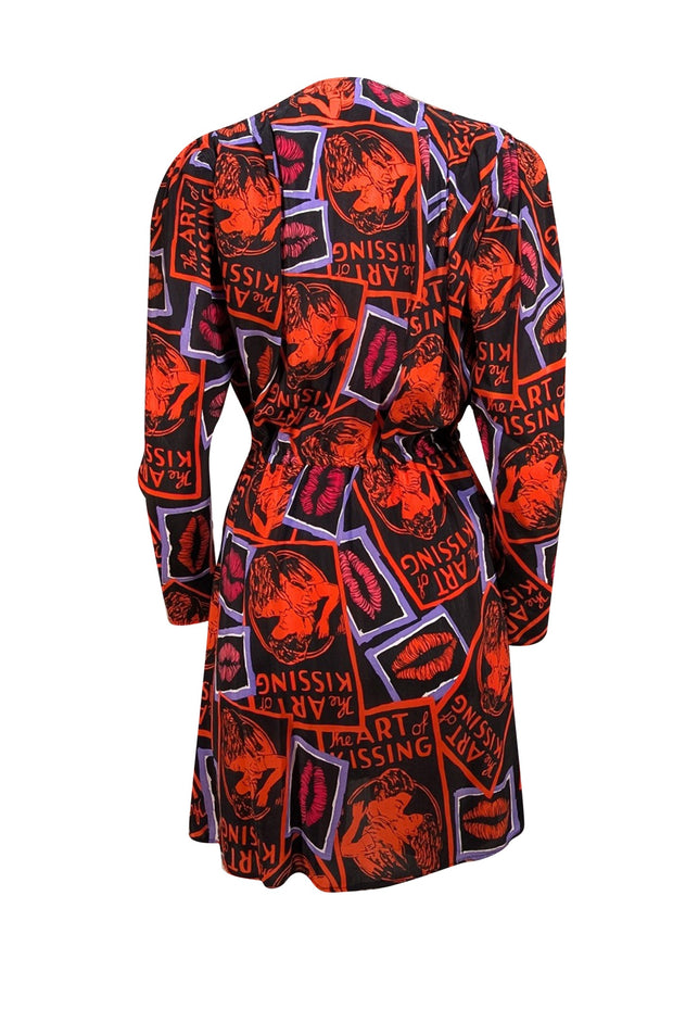 The Kooples - Black & Multi Color "The Art of Kissing" Print Dress Sz L - Current Boutique