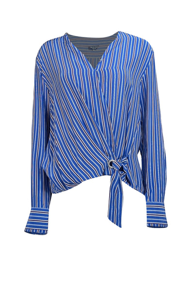 Rag & Bone - Blue, White, & Burgundy Striped Silk Surplice Top Sz M - Current Boutique