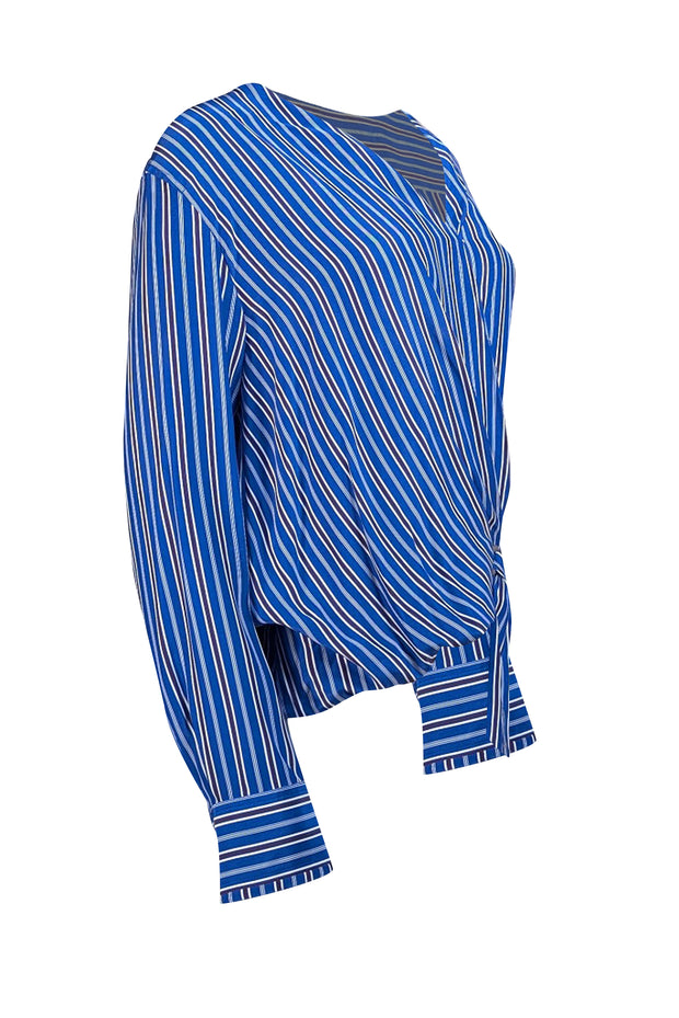 Rag & Bone - Blue, White, & Burgundy Striped Silk Surplice Top Sz M - Current Boutique