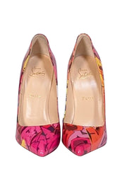 Christian Louboutin - Pink & Multi Color Pigalle Follies Graffiti Patent Leather Pumps Sz 9