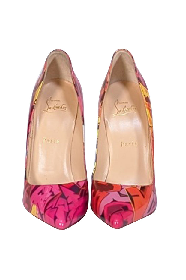 Christian Louboutin - Pink & Multi Color Pigalle Follies Graffiti Patent Leather Pumps Sz 9