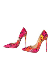 Christian Louboutin - Pink & Multi Color Pigalle Follies Graffiti Patent Leather Pumps Sz 9