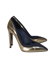Ferragamo - Metallic Gold & Black Pointed Tow Pumps Sz 7.5