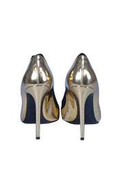 Ferragamo - Metallic Gold & Black Pointed Tow Pumps Sz 7.5