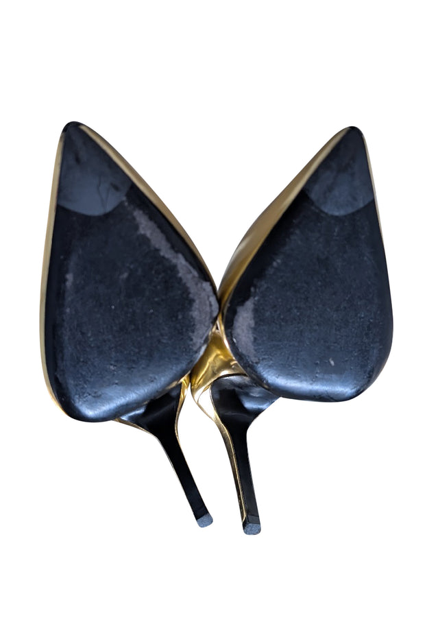 Ferragamo - Metallic Gold & Black Pointed Tow Pumps Sz 7.5