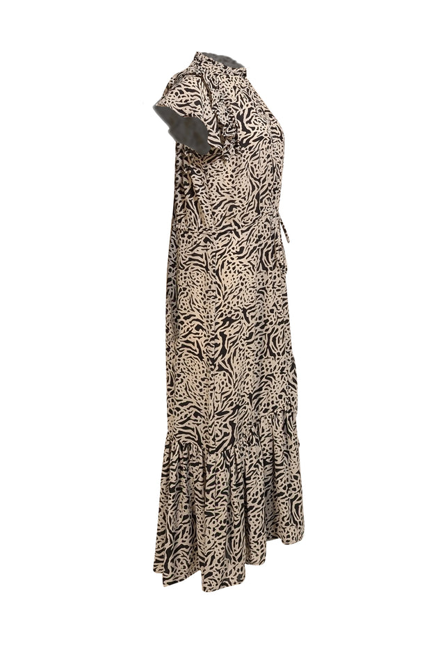 Munthe - Ivory and Black Dot Multi Print Ruffle Midi Dress Sz 8 - Current Boutique