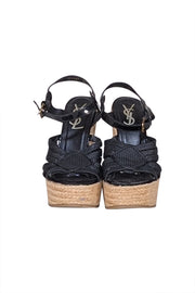 Yves Saint Laurent - Black & Beige Espadrille Platform Wedges Sz 7