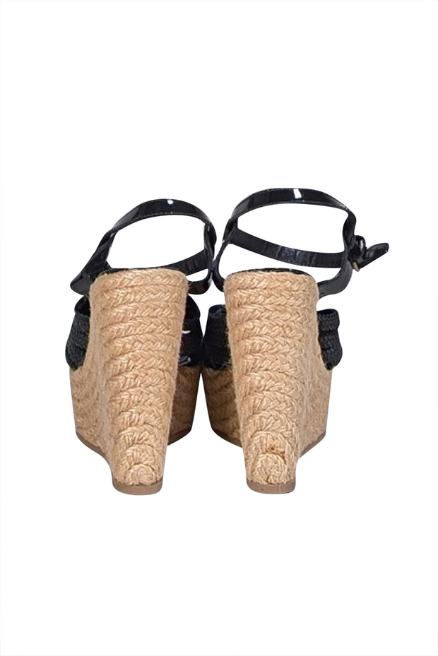 Yves Saint Laurent - Black & Beige Espadrille Platform Wedges Sz 7