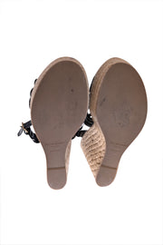 Yves Saint Laurent - Black & Beige Espadrille Platform Wedges Sz 7