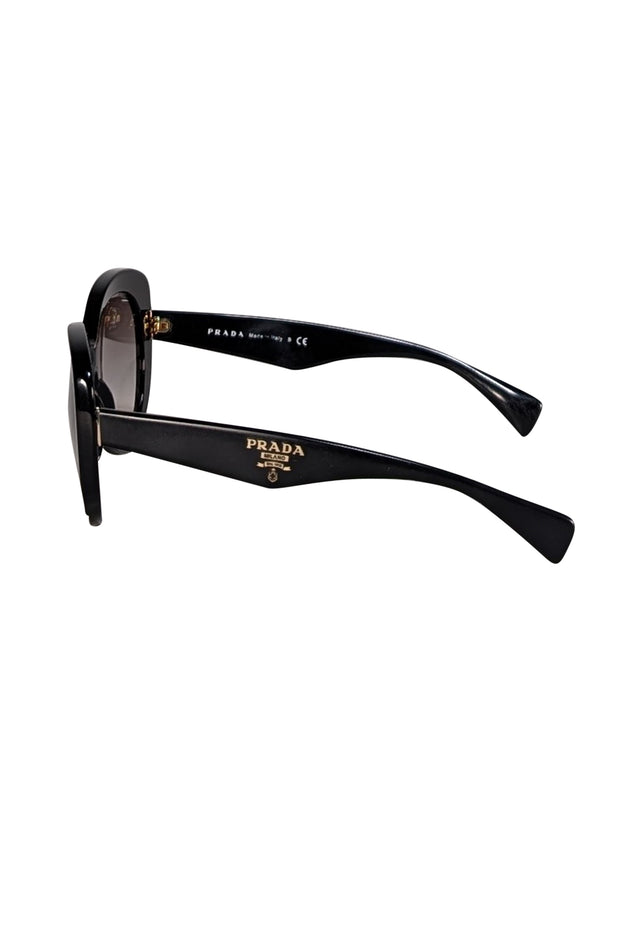 Prada - Black Large Round Sunglasses - Current Boutique
