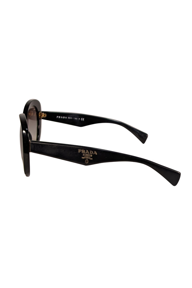 Prada - Black Large Round Sunglasses - Current Boutique