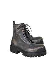Balenciaga - Grey Distressed Leather Platform Cargo Boots Sz 10