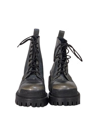 Balenciaga - Grey Distressed Leather Platform Cargo Boots Sz 10