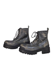 Balenciaga - Grey Distressed Leather Platform Cargo Boots Sz 10
