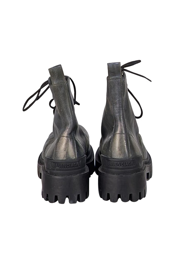 Balenciaga - Grey Distressed Leather Platform Cargo Boots Sz 10