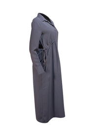 Theory - Olive Green Maxi Shirt Dress Sz 2 - Current Boutique