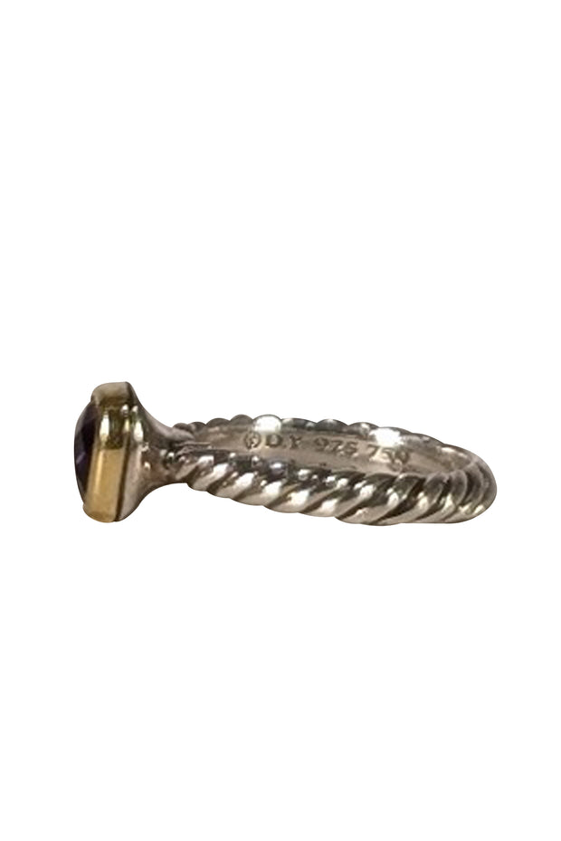 David Yurman - Sterling Silver & Gold Twist Ring w/ Amethyst Center Stone Sz 5 - Current Boutique