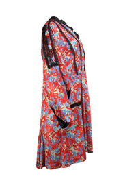 Koche - Red, Green, & Blue Floral Long Sleeve Dress Sz 2 - Current Boutique