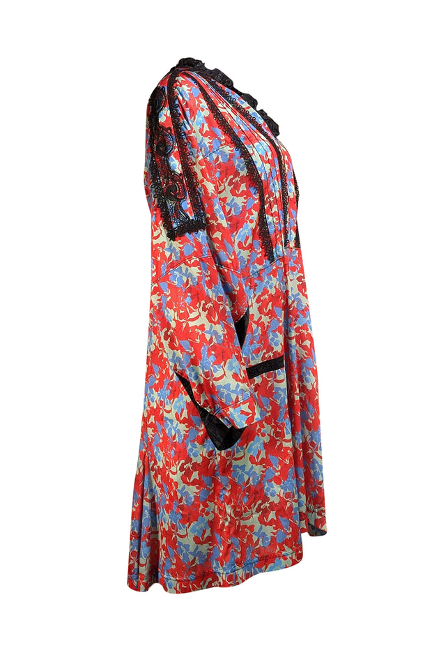 Koche - Red, Green, & Blue Floral Long Sleeve Dress Sz 2 - Current Boutique