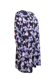 Diane von Furstenberg - Black & Light Purple Floral Print Silk Dress Sz L - Current Boutique