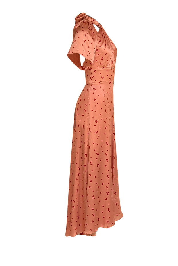 Silvia Tcherassi - Blush Pink Silk Blend w/ Red Polka Dot Print Formal Dress Sz M - Current Boutique