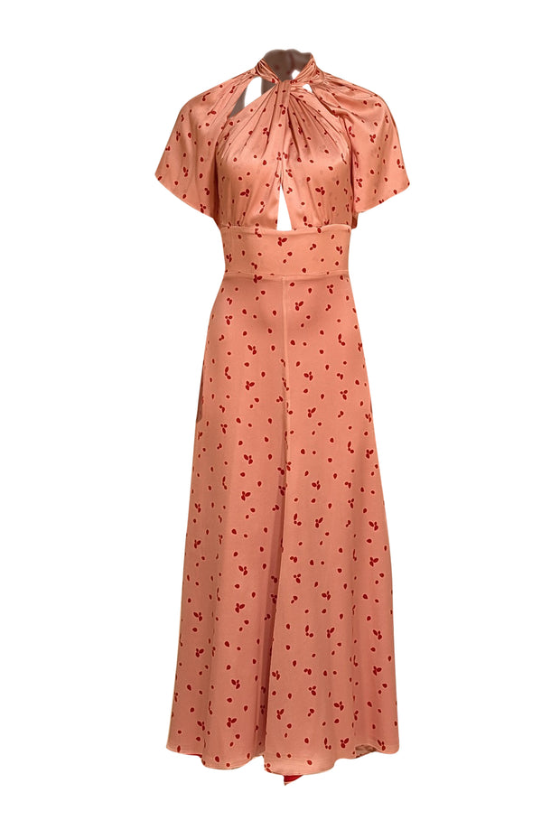 Silvia Tcherassi - Blush Pink Silk Blend w/ Red Polka Dot Print Formal Dress Sz M - Current Boutique