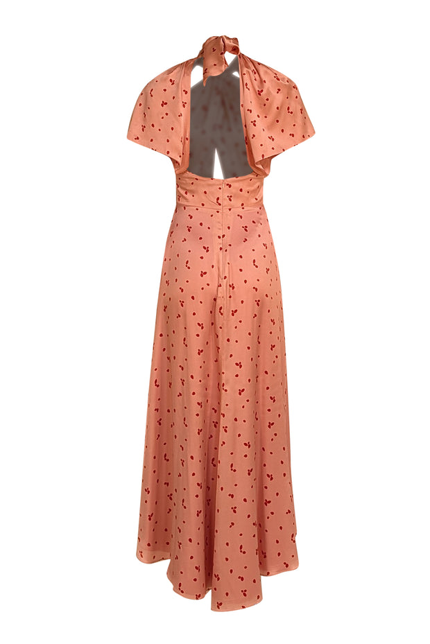 Silvia Tcherassi - Blush Pink Silk Blend w/ Red Polka Dot Print Formal Dress Sz M - Current Boutique