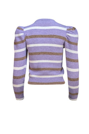 Derek Lam - Purple, Brown, & White Striped Alpaca Blend Puff Sleeve Sweater Sz XS - Current Boutique