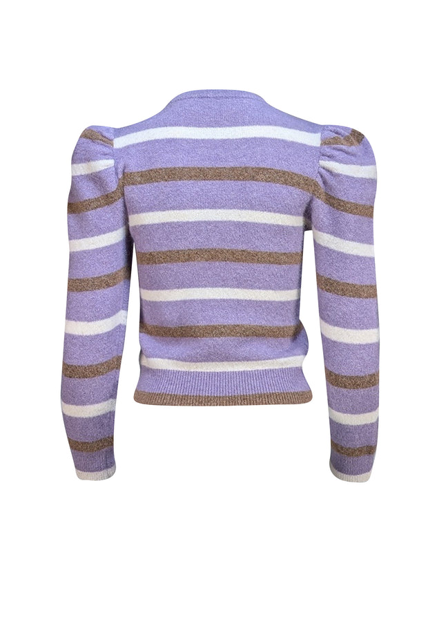 Derek Lam - Purple, Brown, & White Striped Alpaca Blend Puff Sleeve Sweater Sz XS - Current Boutique