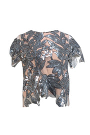 Milly - Beige Short Sleeve w/ Silver Sequin Print Sz S - Current Boutique