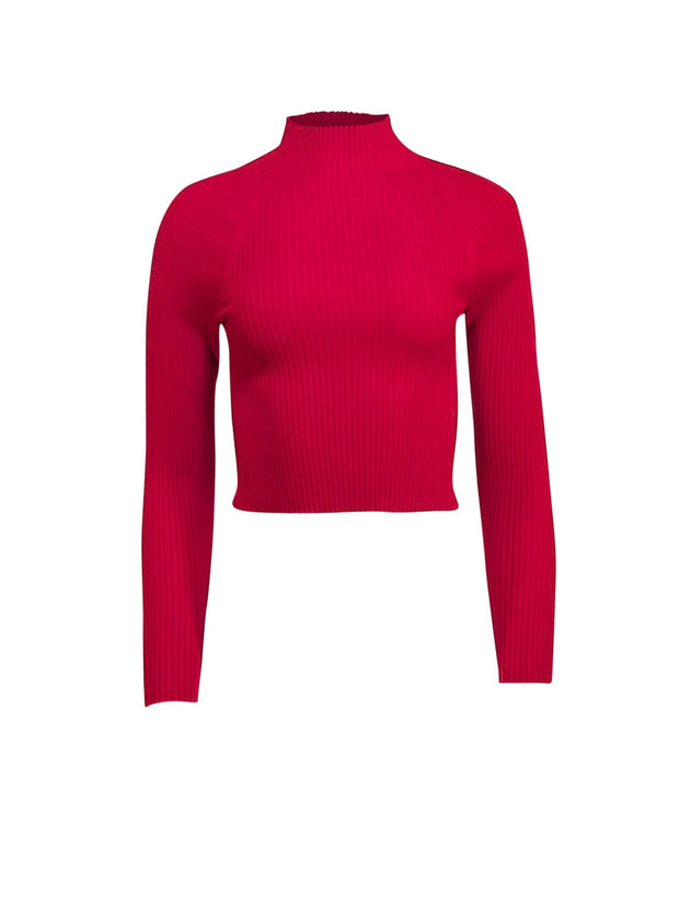 Alice & Olivia - Red Wool Blend Cropped Mock Neck Sweater Sz XS - Current Boutique