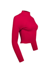 Alice & Olivia - Red Wool Blend Cropped Mock Neck Sweater Sz XS - Current Boutique