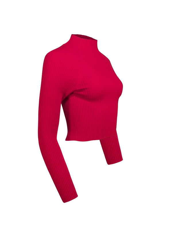 Alice & Olivia - Red Wool Blend Cropped Mock Neck Sweater Sz XS - Current Boutique