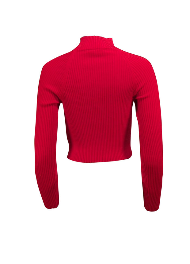 Alice & Olivia - Red Wool Blend Cropped Mock Neck Sweater Sz XS - Current Boutique