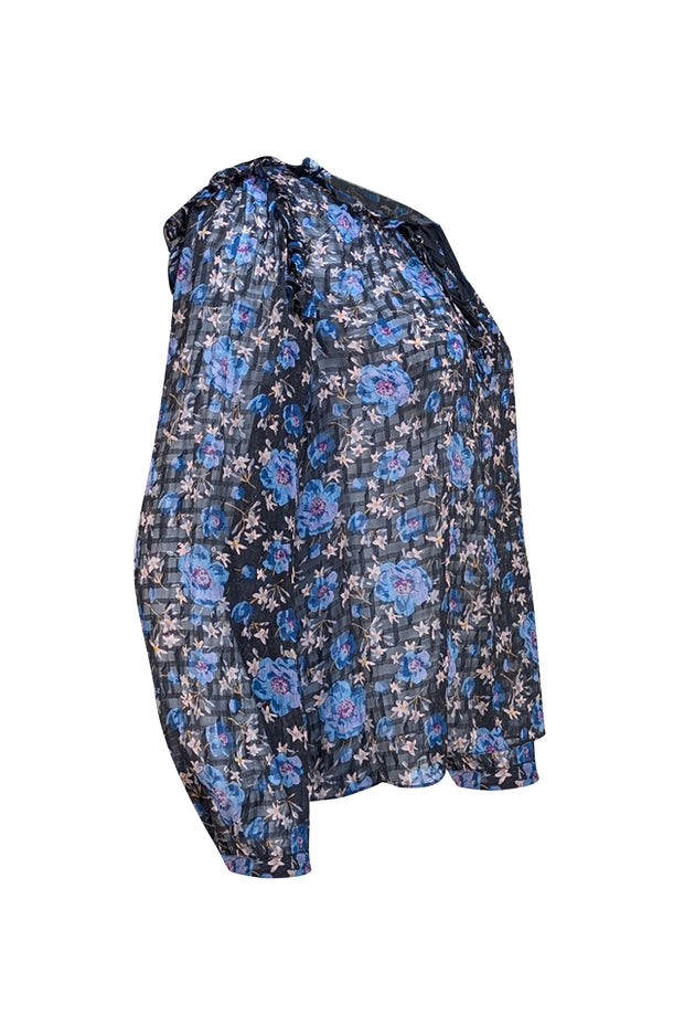 Rebecca Taylor - Black Floral Multi Color Semi Sheer Blouse Sz 6 - Current Boutique