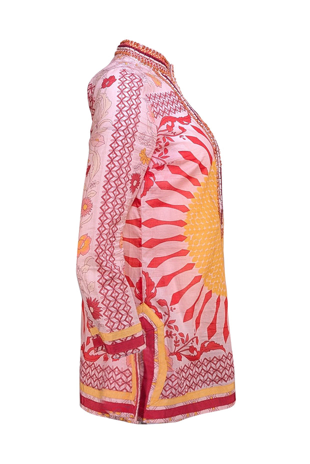 Tory Burch - Pink, Orange, & Yellow Print Tunic Blouse Sz 4 - Current Boutique