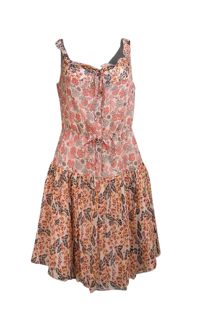Anna Sui - Pink, White, Yellow, Red, & Brown Floral Print Silk Sleeveless Dress Sz 4