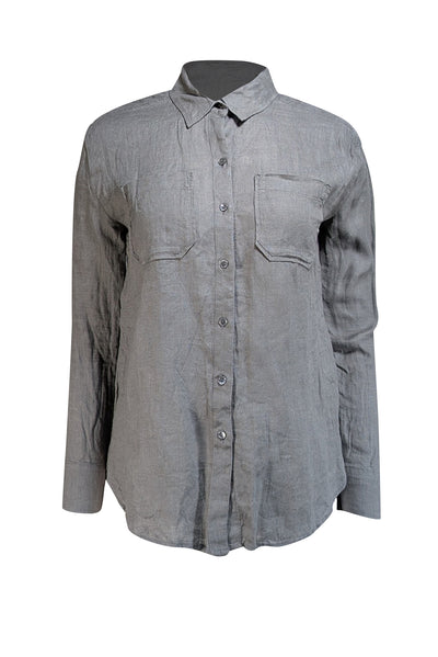 James Perse - Olive Green Linen Button Down Shirt Sz 0 - Current Boutique