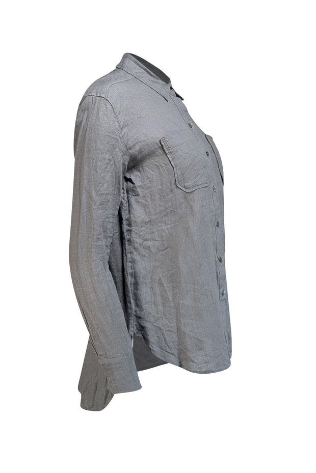 James Perse - Olive Green Linen Button Down Shirt Sz 0 - Current Boutique