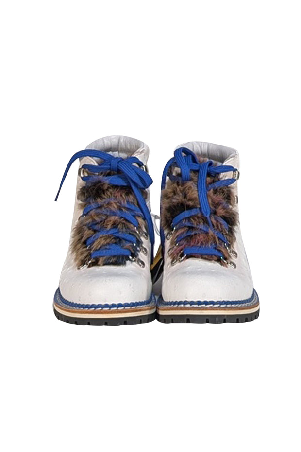 Montelliana - Ivory Leather w/ Fur Front Detail Short Boots Sz 8 - Current Boutique