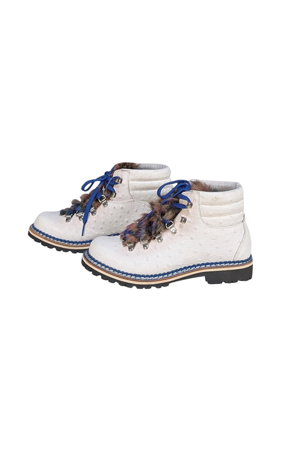 Montelliana - Ivory Leather w/ Fur Front Detail Short Boots Sz 8 - Current Boutique