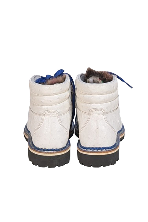 Montelliana - Ivory Leather w/ Fur Front Detail Short Boots Sz 8 - Current Boutique