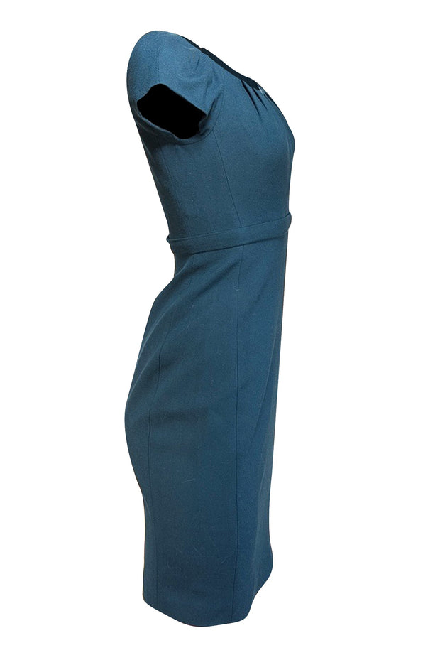Elie Tahari - Teal Wool Cap Sleeve Sheath Dress Sz 0 - Current Boutique