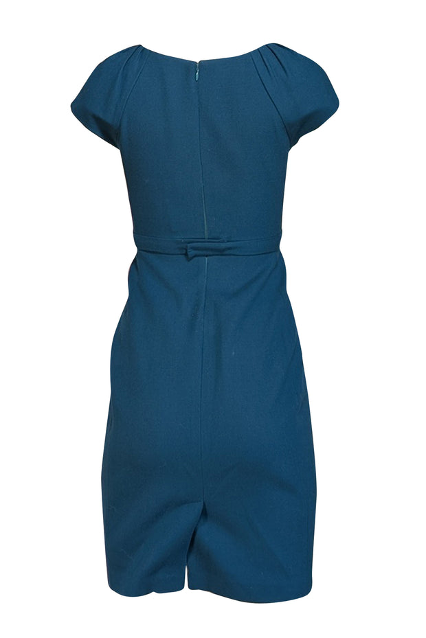 Elie Tahari - Teal Wool Cap Sleeve Sheath Dress Sz 0 - Current Boutique