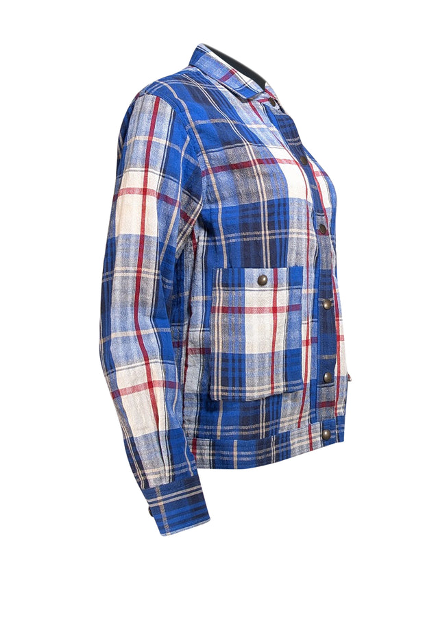 Chloe Stora - Blue, Red, & White Plaid Shirt Jacket Sz 2
