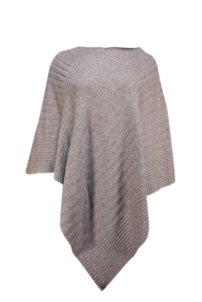 Beryll - Brown Ribbed Knit Cashmere Poncho One Size - Current Boutique