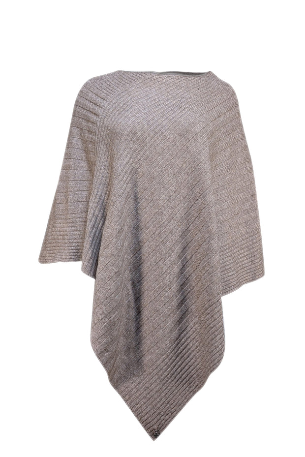 Beryll - Brown Ribbed Knit Cashmere Poncho One Size - Current Boutique