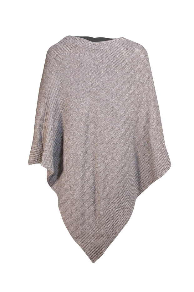 Beryll - Brown Ribbed Knit Cashmere Poncho One Size - Current Boutique