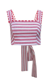 Alexis - Red& Cream Stripe Sleeveless Wrap Around Tie Strap Crop Top Sz M - Current Boutique
