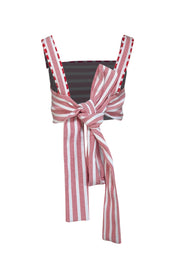 Alexis - Red& Cream Stripe Sleeveless Wrap Around Tie Strap Crop Top Sz M - Current Boutique
